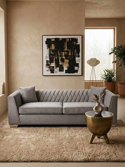 Rashika 3 Seat Grey Velvet Sofa