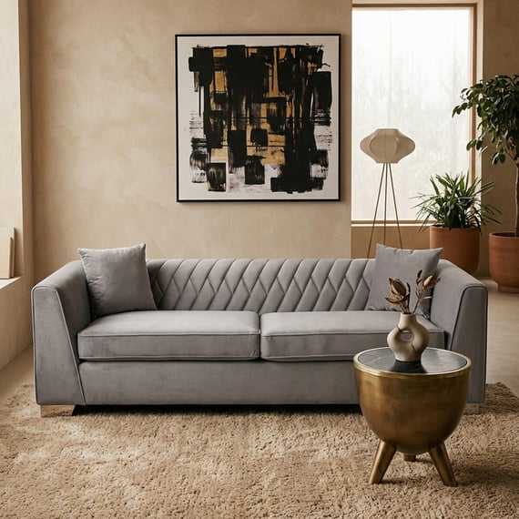 Rashika 3 Seat Grey Velvet Sofa