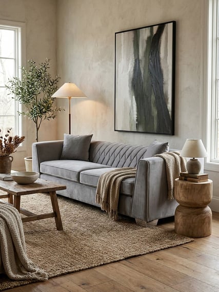 Rashika 3 Seat Grey Velvet Sofa