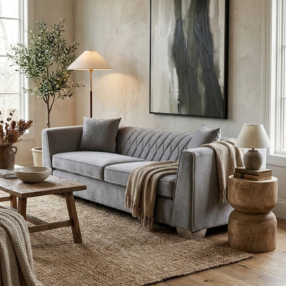 Rashika 3 Seat Grey Velvet Sofa