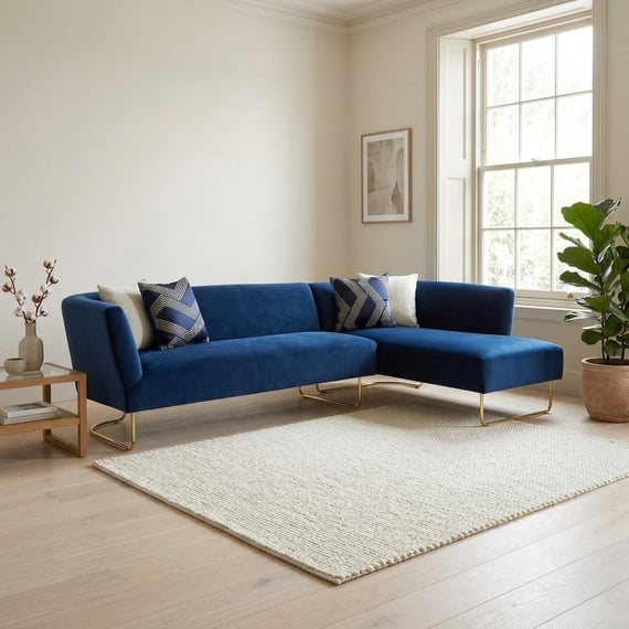 Renee 5 Seat Dark Blue Velvet Corner Sofa