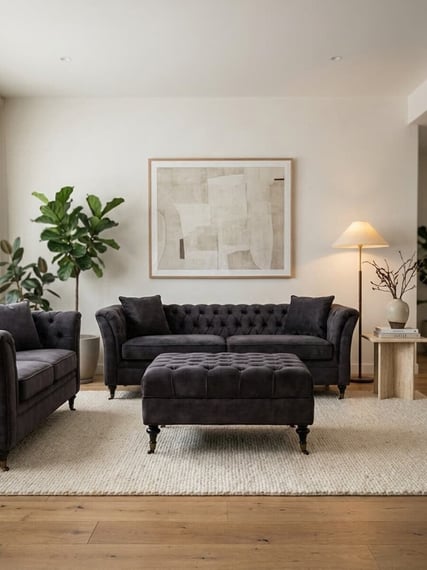 Sabrina Grey Velvet Ottoman
