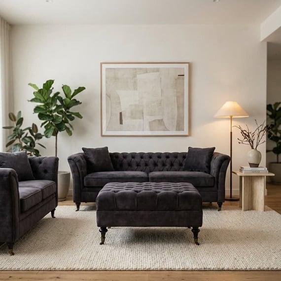 Sabrina Grey Velvet Ottoman