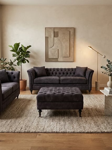 Sabrina Grey Velvet Ottoman