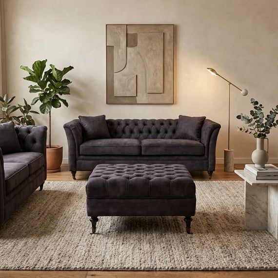 Sabrina Grey Velvet Ottoman
