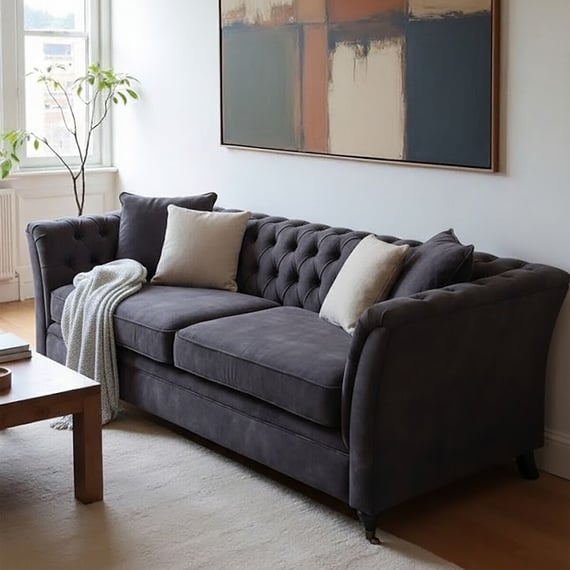 Sabrina Three Seat Grey Velvet Sofa