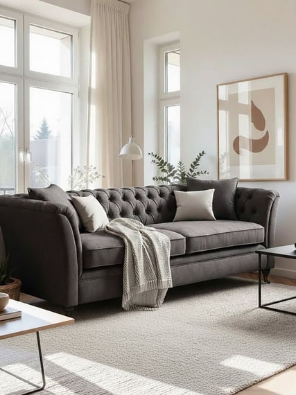 Sabrina Three Seat Grey Velvet Sofa