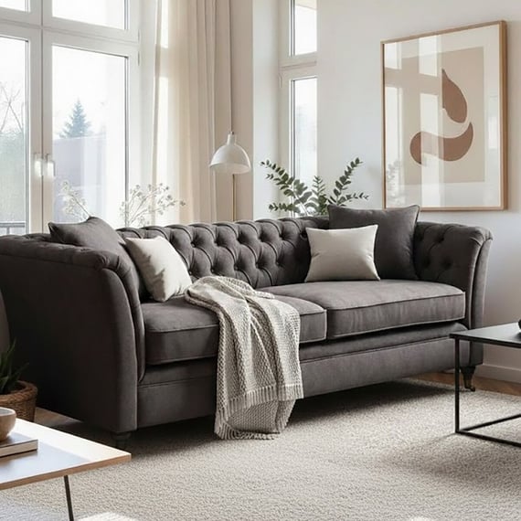 Sabrina Three Seat Grey Velvet Sofa