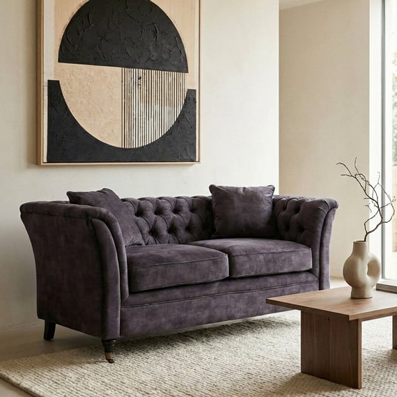 Sabrina Two Seat Grey Velvet Sofa
