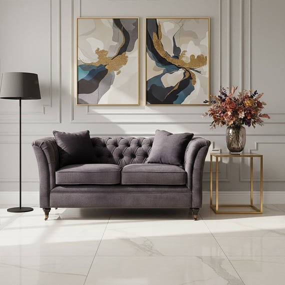 Sabrina Two Seat Grey Velvet Sofa