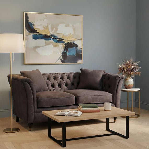 Sabrina Two Seat Grey Velvet Sofa