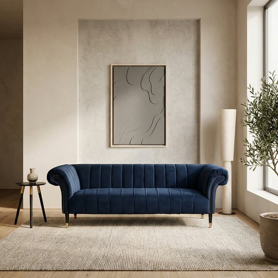 Siena Three Seat Midnight Velvet Sofa
