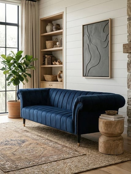 Siena Three Seat Midnight Velvet Sofa