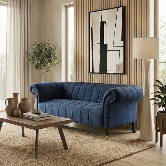 Siena Two Seat Midnight Blue Velvet Sofa