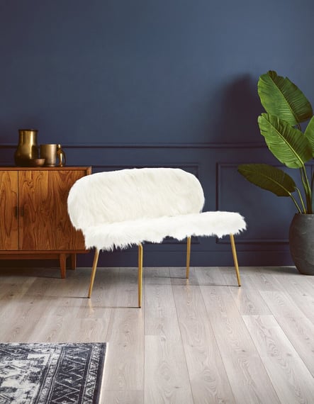 Sienna White Faux Fur 2 Seat Sofa With Gold Finish Legs