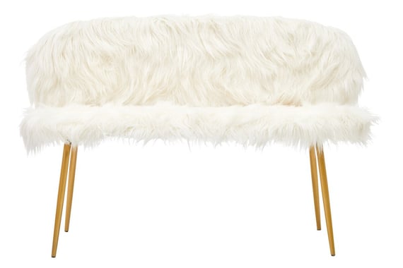 Sienna White Faux Fur 2 Seat Sofa With Gold Finish Legs