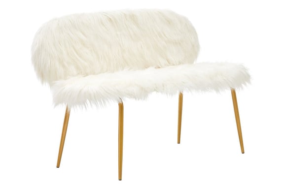 Sienna White Faux Fur 2 Seat Sofa With Gold Finish Legs