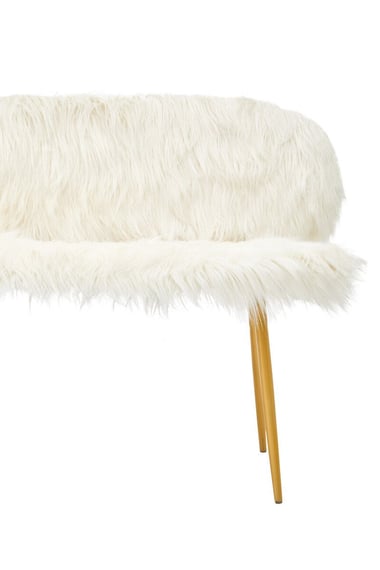 Sienna White Faux Fur 2 Seat Sofa With Gold Finish Legs