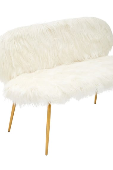 Sienna White Faux Fur 2 Seat Sofa With Gold Finish Legs