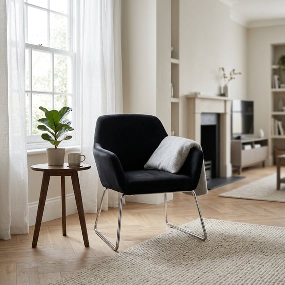 Stockholm Black Velvet Dining Chair with Chrome Legs