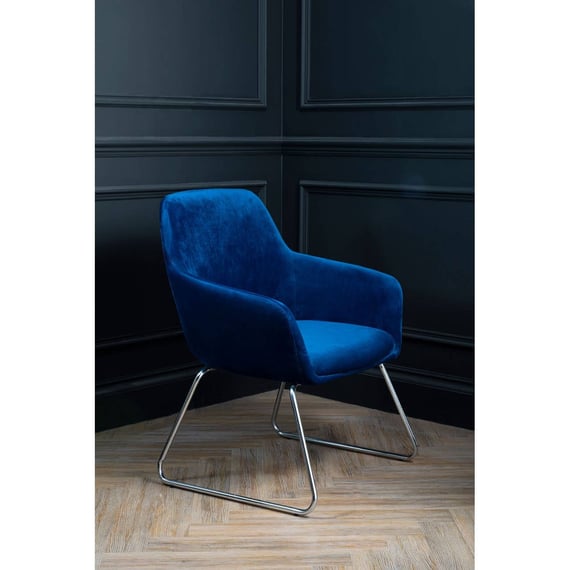 Stockholm Blue Velvet Dining Chair with Chrome Legs