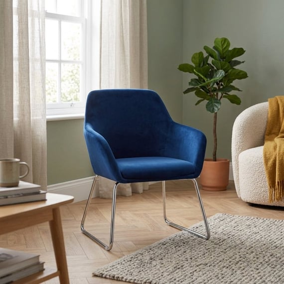 Stockholm Blue Velvet Dining Chair with Chrome Legs