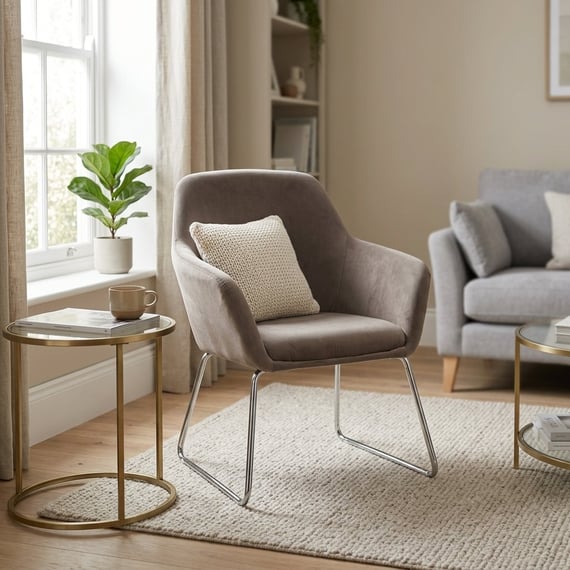 Stockholm Grey Velvet Dining Chair with Chrome Legs