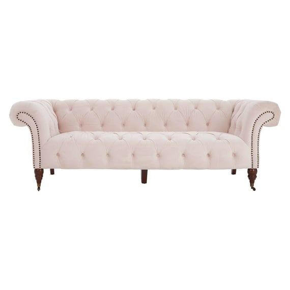 Suri 3 Seat Pale Pink Velvet Modern Chesterfield Sofa