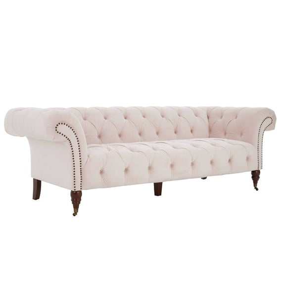 Suri 3 Seat Pale Pink Velvet Modern Chesterfield Sofa