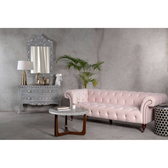 Suri 3 Seat Pale Pink Velvet Modern Chesterfield Sofa