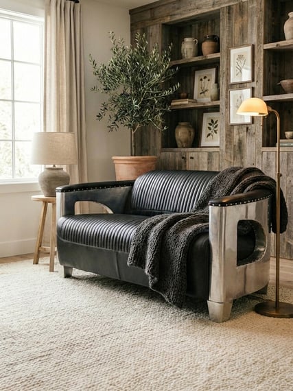 Victor 2 Seat Black Leather Sofa