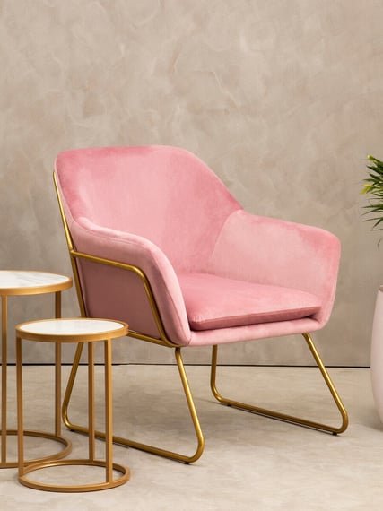 Xander Pink Velvet Modern Accent Chair witg Gold Frame