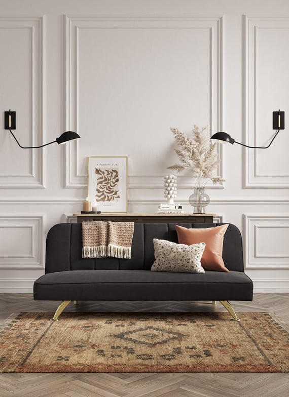 Burlington Sofa Bed Black Velvet Brushed Gold