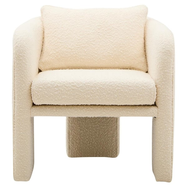 Ozzero ivory boucle curved armchair next to velvet for texture contrast